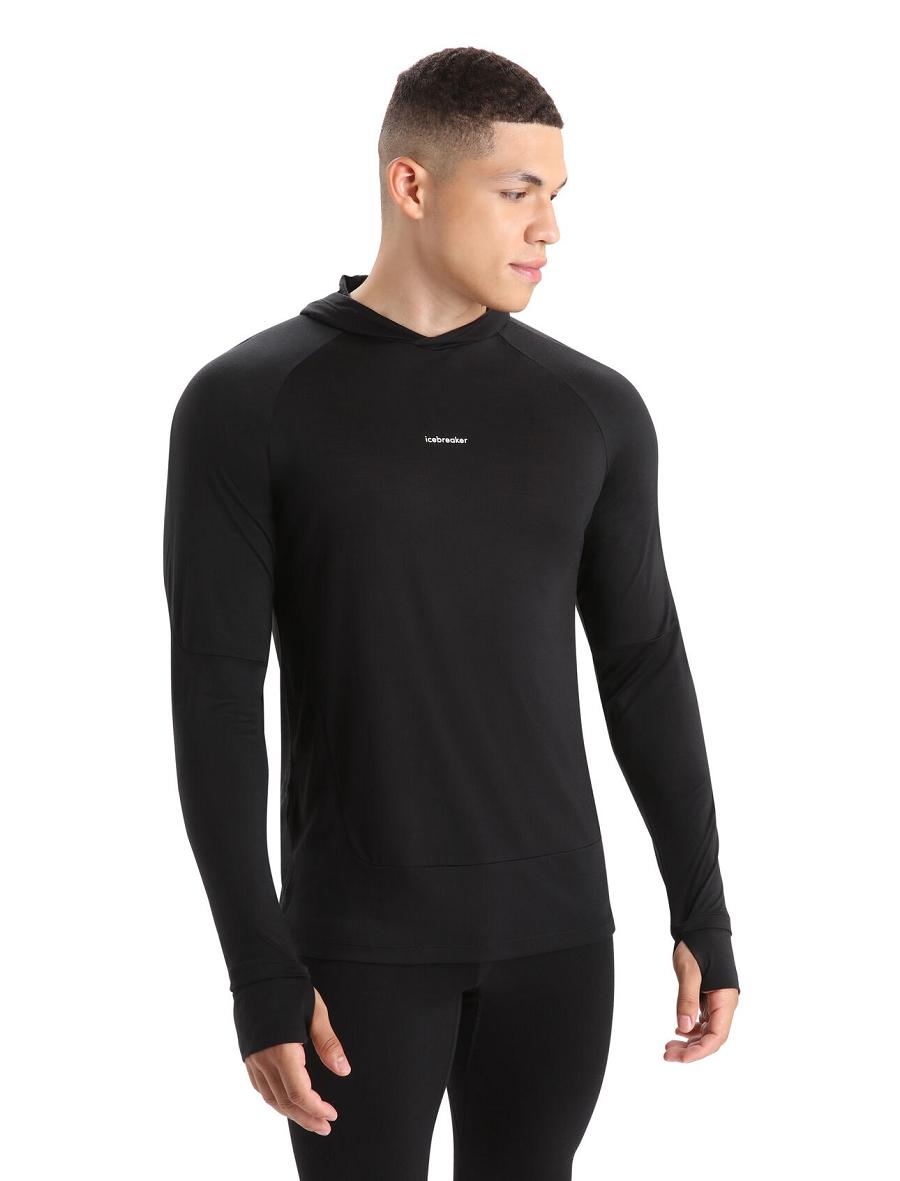 Men\'s Icebreaker Cool-Lite™ Merino Hoodie Long Sleeve Black | CA 1719DFMN